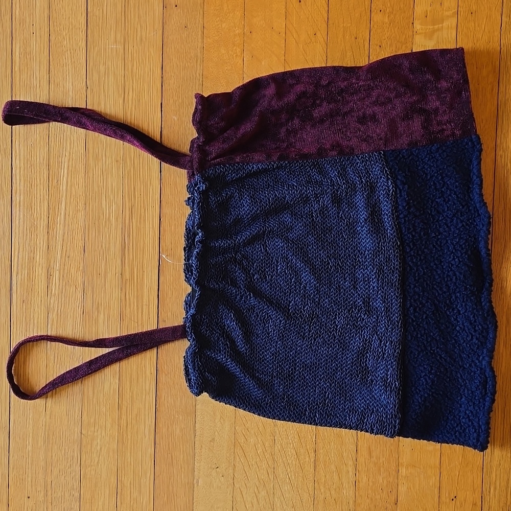MICHAEL Michael Kors, Color-block Multi-Textured Top, Navy & Maroon, EUC, S - Picture 2 of 14